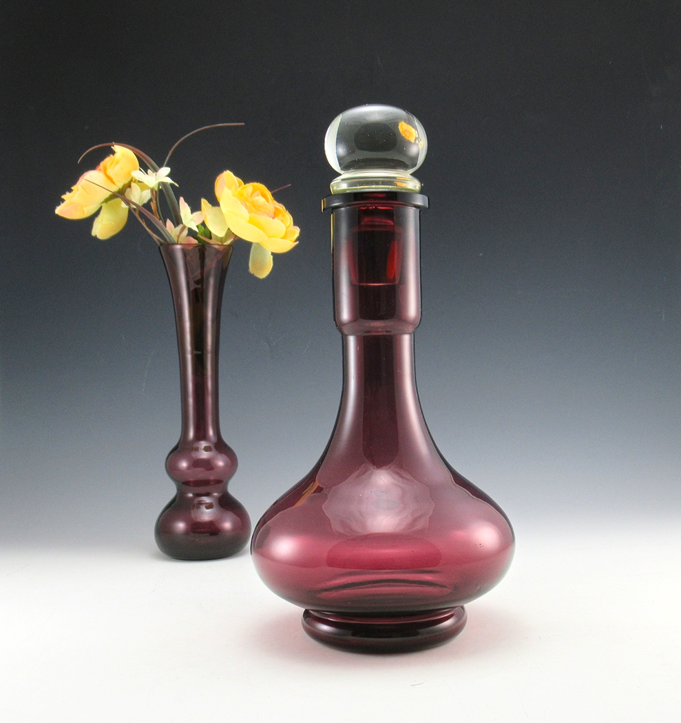 Blown Glass Decanter in Amethyst with Crystal Ball Stopper
