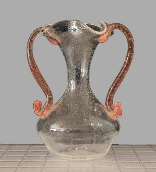 Amphora Urn Vase with Two Pink Handles and Frothy Bubbles