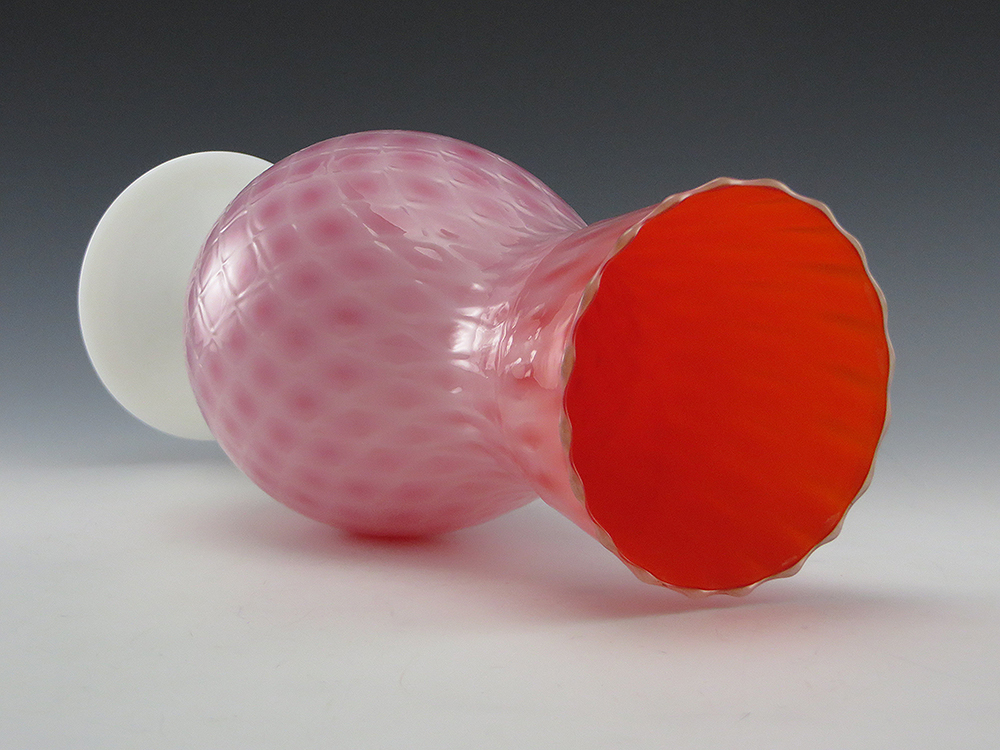 Diamond Quilted Glass Vase Salmon and Alabaster - Image 3
