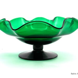 Blenko Art Glass Emerald Footed Low Bowl Centerpiece