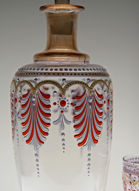 Antique Enameled Glass Decanter and Goblet Signed L. - Image 2