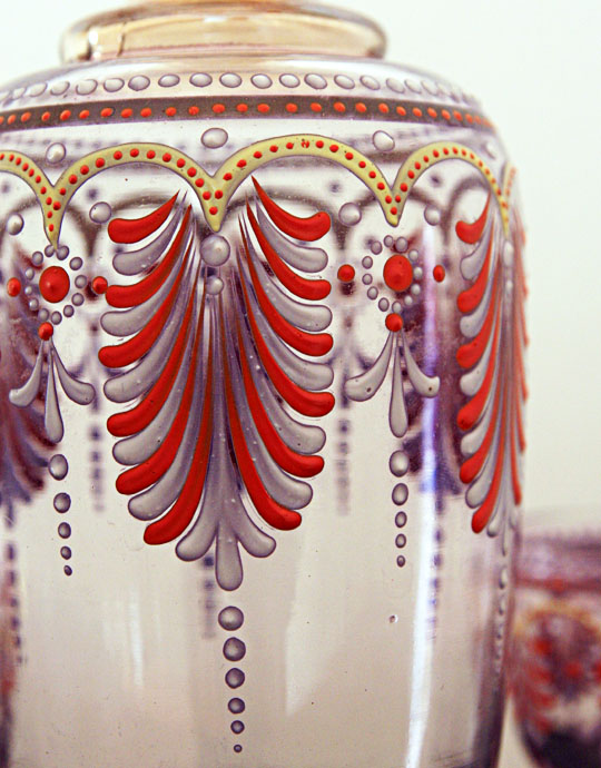 Antique Enameled Glass Decanter and Goblet Signed L. - Image 5