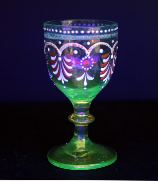 Antique Enameled Glass Decanter and Goblet Signed L. - Image 3