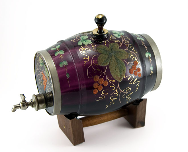 Antique Spirit Barrel in Hand Decorated Amethyst Glass