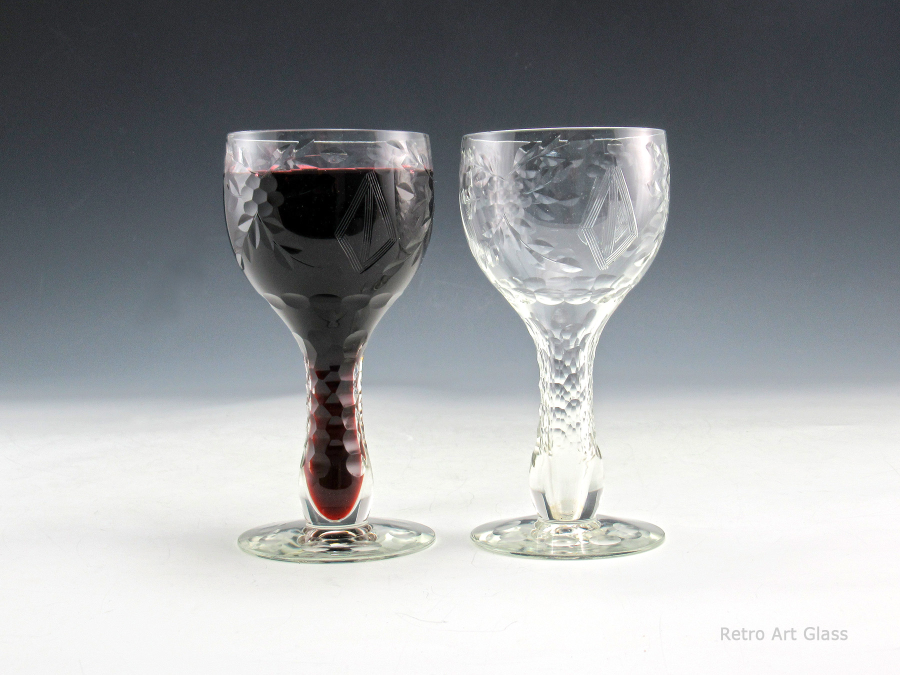 Antique Hollow Stem Heavy Cut Crystal Cocktail Set of 6 Circa 1930's - Image 4