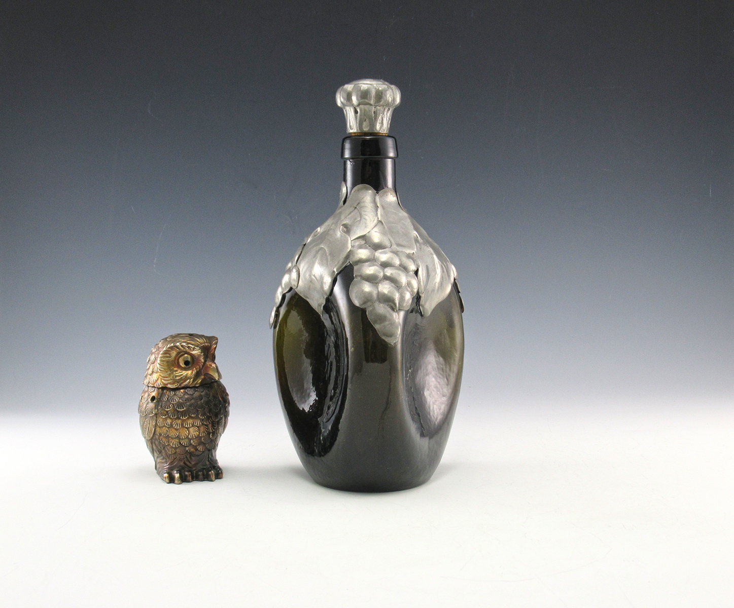 Vintage Danish Glass and Pewter Pinched Decanter Grape