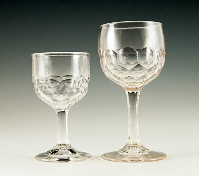 Antique EAPG Glass Honeycomb Goblet Set of Two