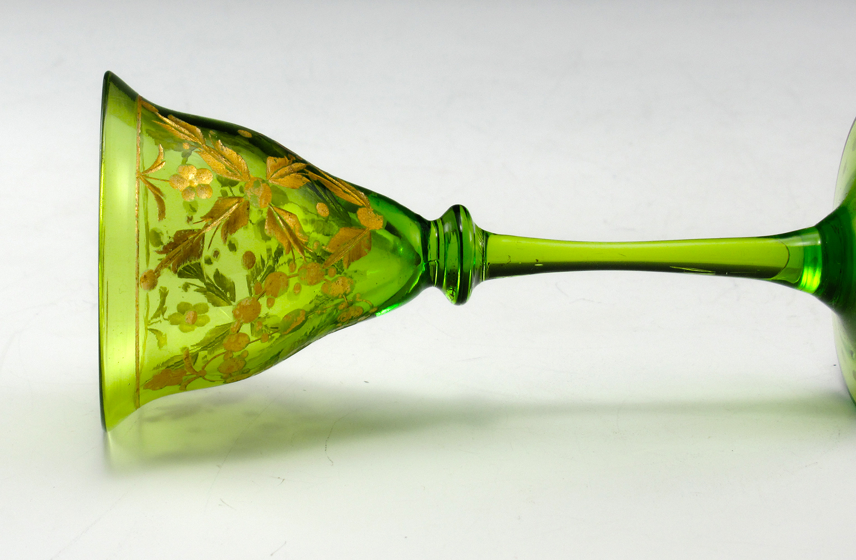 Antique Emerald Decanter and Goblets Engraved Gold Filled - Image 7