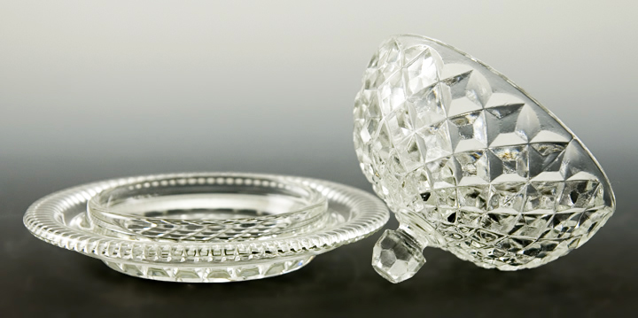 Antique Flint Glass Diamond Block Covered Butter Dish - Image 2
