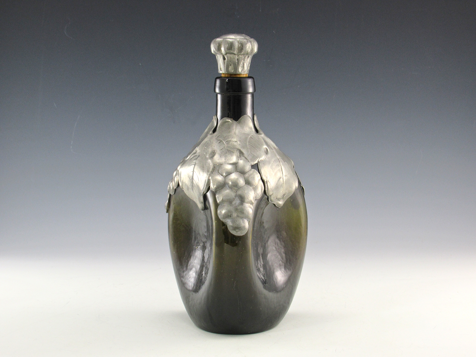 Vintage Danish Glass and Pewter Pinched Decanter Grape - Image 2