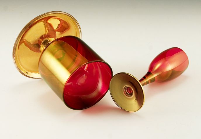 Antique Gold Ruby Blown Glass Spirit and Smoke Set - Image 2