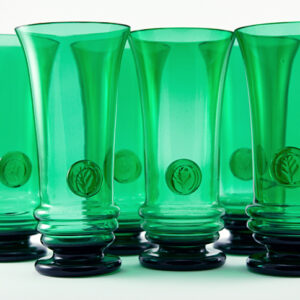 Antique Hand Blown Colored Crystal Tall Goblet Set with Seals