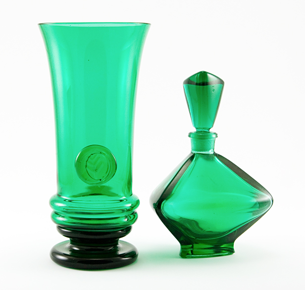 Antique Hand Blown Colored Crystal Tall Goblet Set with Seals - Image 3