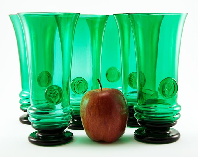 Antique Hand Blown Colored Crystal Tall Goblet Set with Seals - Image 2