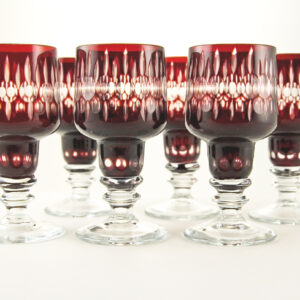 Antique Hand-Made Ruby Crystal Cut to Clear Goblet Set