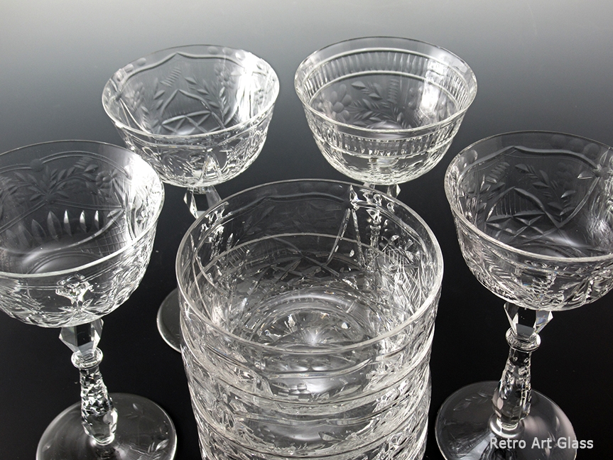 Antique Libbey Rock Sharpe Cut Crystal Set Stemware and Bowls 1008 - Image 4