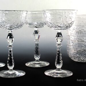 Antique Libbey Rock Sharpe Cut Crystal Set Stemware and Bowls 1008