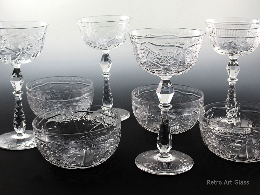 Antique Libbey Rock Sharpe Cut Crystal Set Stemware and Bowls 1008 - Image 3