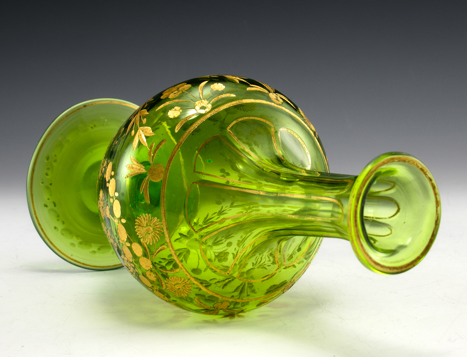 Antique Emerald Decanter and Goblets Engraved Gold Filled - Image 9