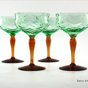 Antique Stemware Set in Amber and Optic Vaseline Green