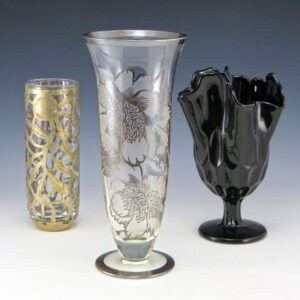 Vintage Cambridge Sterling Silver on Crystal Vase Peony Pattern