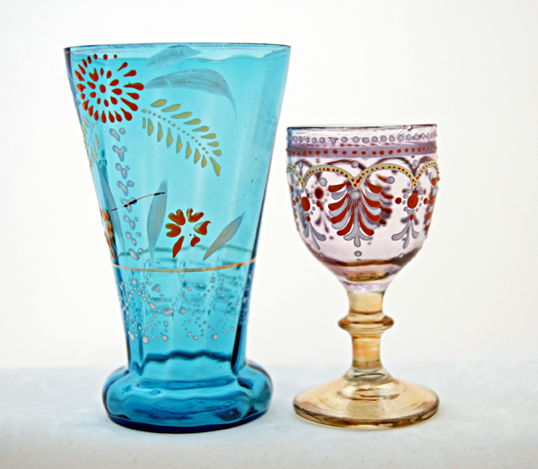 Antique Victorian Tall Blue Glass Tumbler with Enamel - Image 4