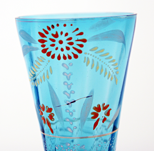 Antique Victorian Tall Blue Glass Tumbler with Enamel - Image 3