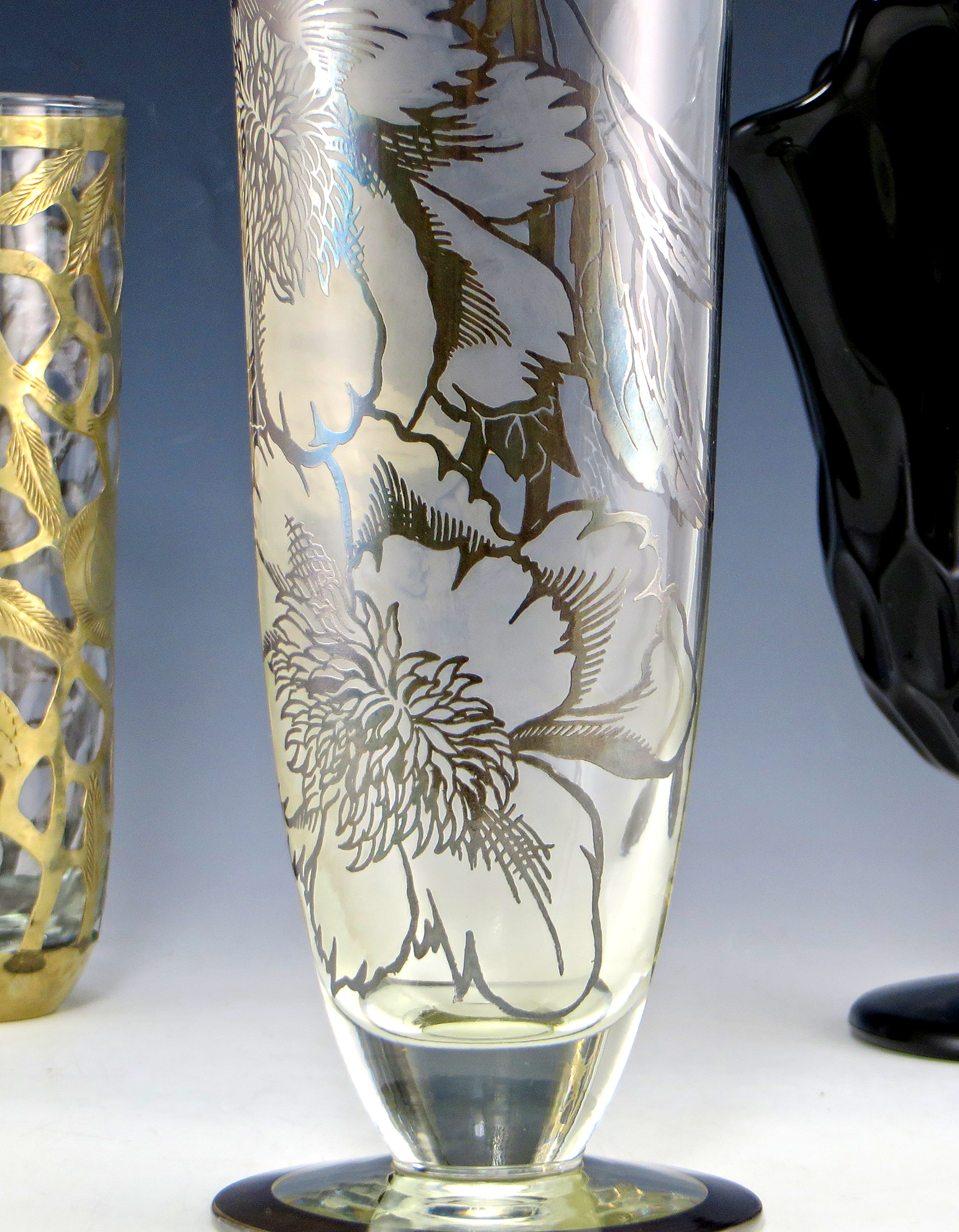 Vintage Cambridge Sterling Silver on Crystal Vase Peony Pattern - Image 2