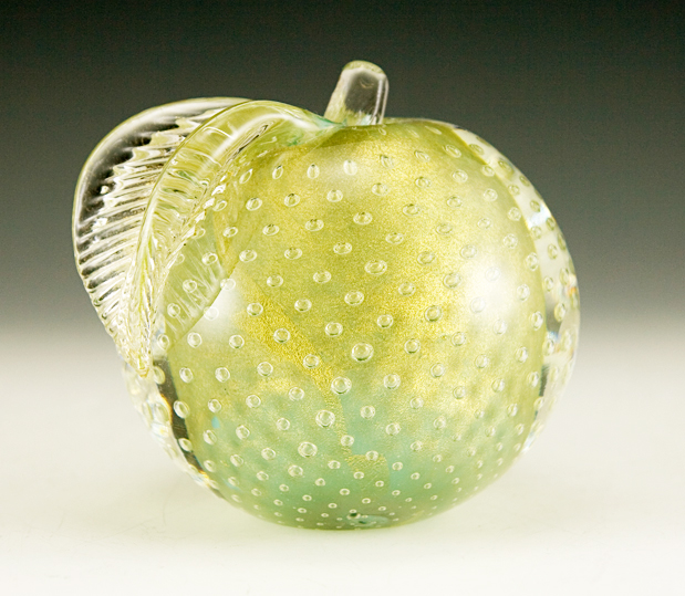 Archimede Seguso Turquoise and Gold Apple Bookend
