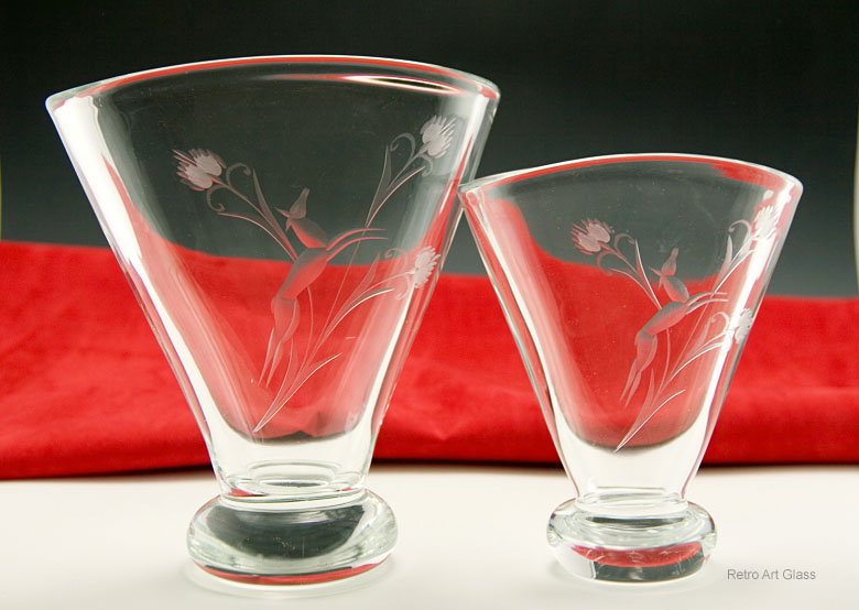 Art Deco Gazelle Crystal Fan Vase Set of Two