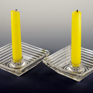 Art Deco Manhattan Glass Candlestick Holder Set
