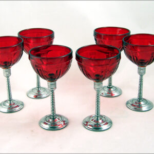 Art Deco Ruby & Chrome Wine Glass Set