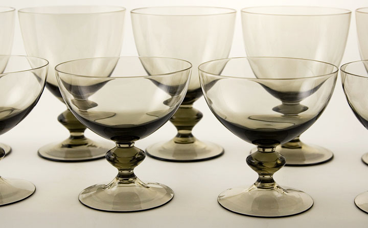 Swedish Modern Smoke Crystal Stemware Set of 24