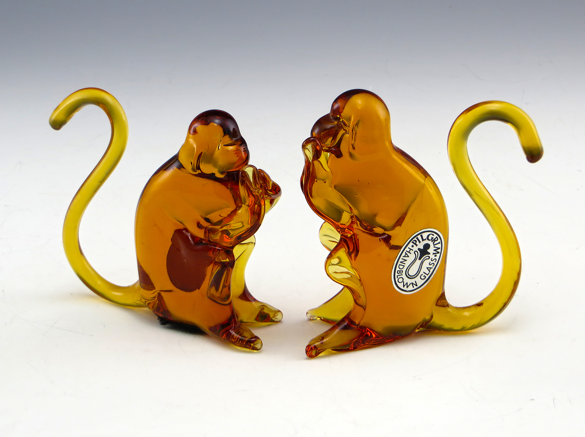 Pilgrim Art Glass Monkey Pair Scarce Mid-Century Figurines - Image 2