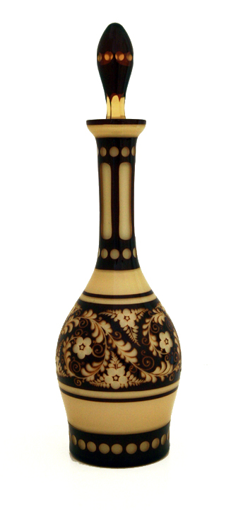Art Nouveau Austrian Crystal Overlay Cut Glass Decanter