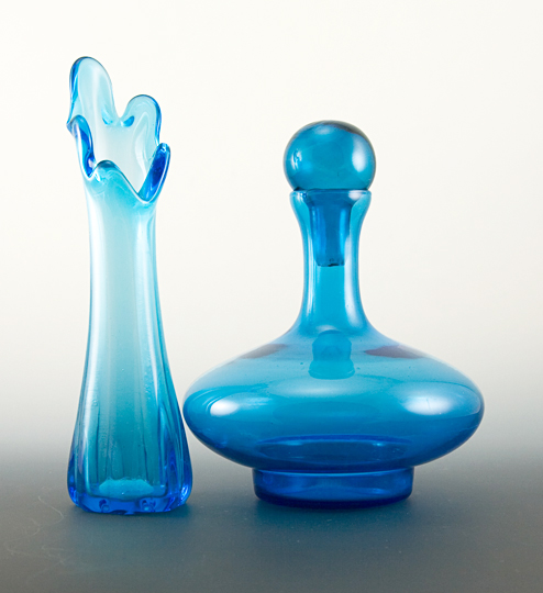 Beautiful Blue Depression Era Vanity Glass Decor Set