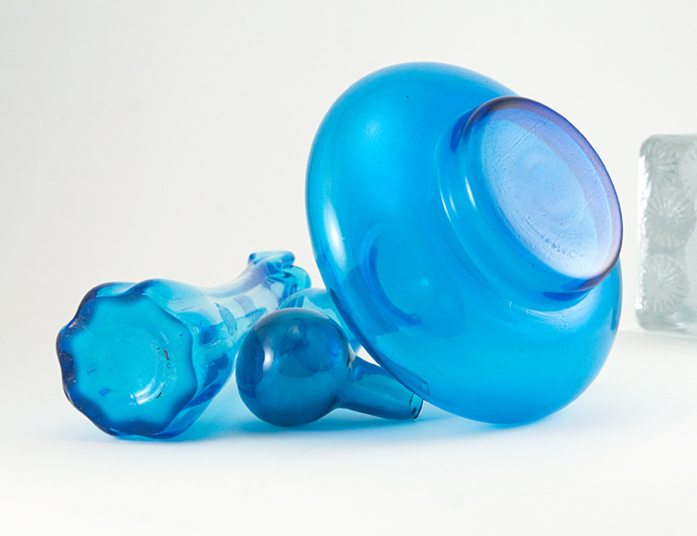 Beautiful Blue Depression Era Vanity Glass Decor Set - Image 3