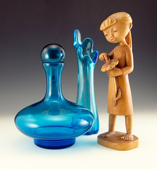 Beautiful Blue Depression Era Vanity Glass Decor Set - Image 2