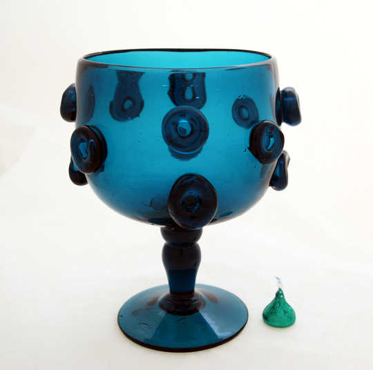 Big Antique Glass Goblet with Applied Donut Rings