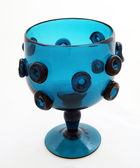 Big Antique Glass Goblet with Applied Donut Rings - Image 3