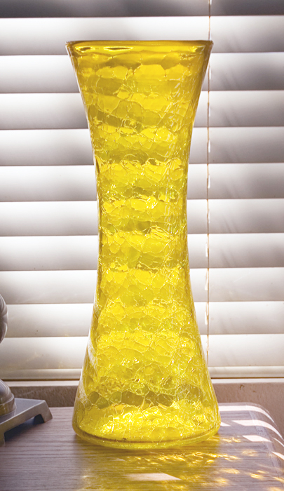 Big Blenko Art Glass Jonquil Crackle Waisted Floor Vase
