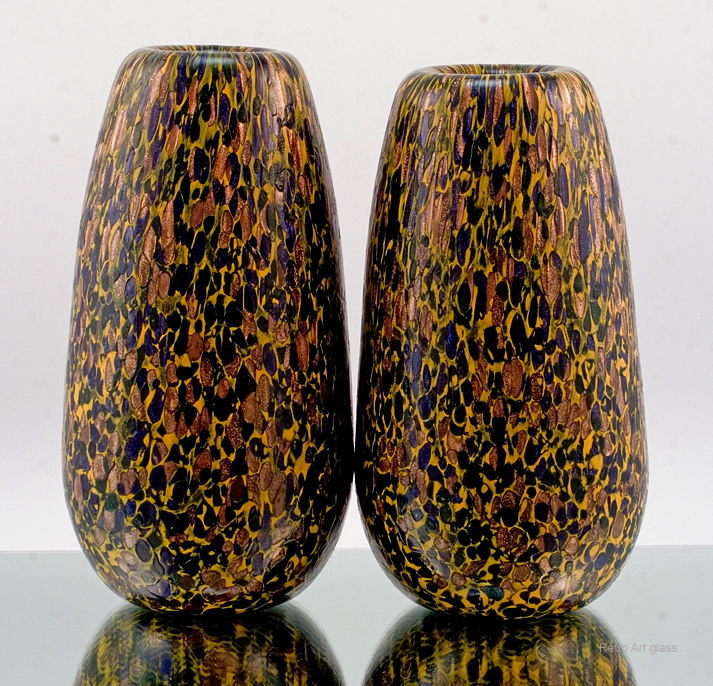 Big Hand Blown Art Glass Vase Set Laminated with Mosaic Murrines