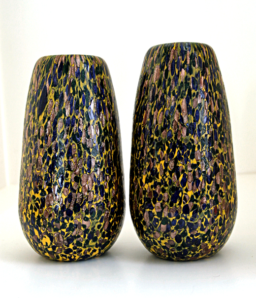 Big Hand Blown Art Glass Vase Set Laminated with Mosaic Murrines - Image 2