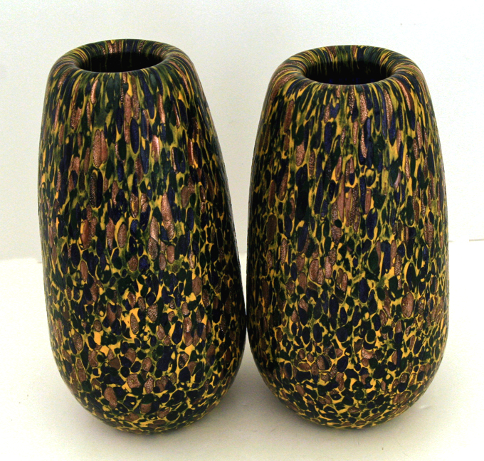 Big Hand Blown Art Glass Vase Set Laminated with Mosaic Murrines - Image 3