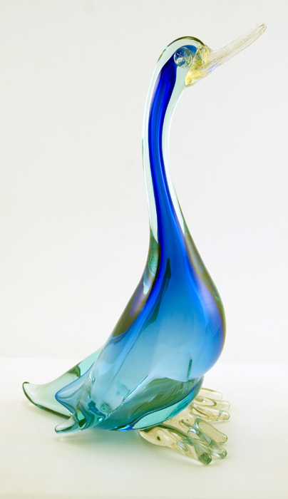Big Vintage Murano Art Glass Sommerso Goose Sculpture
