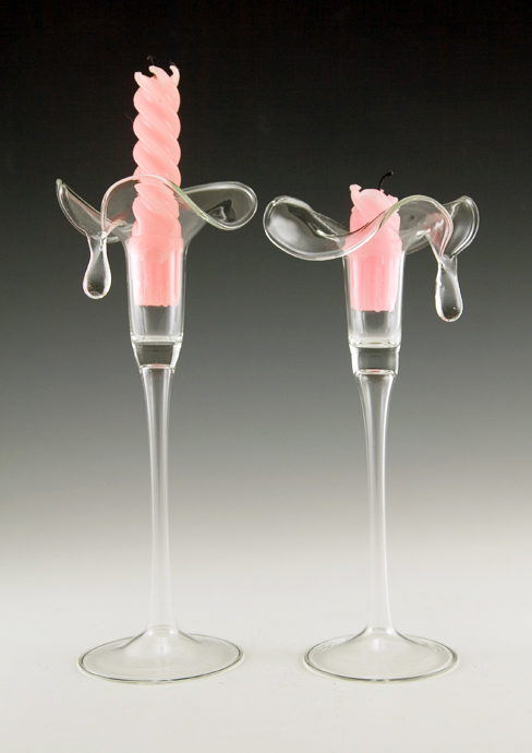 Bimini Style Blown Glass Droplet Candlestick Holder Set