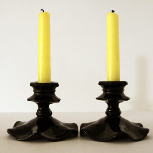 Black Ebony Art Glass Vintage Candlesticks