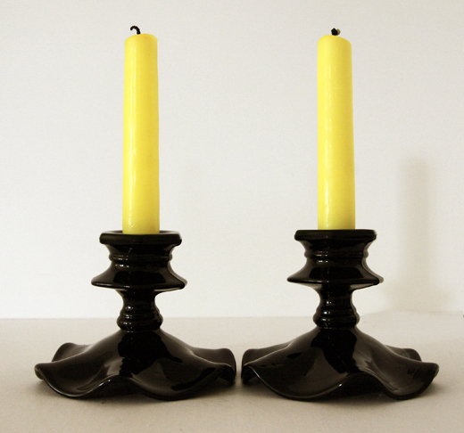 Black Ebony Art Glass Vintage Candlesticks