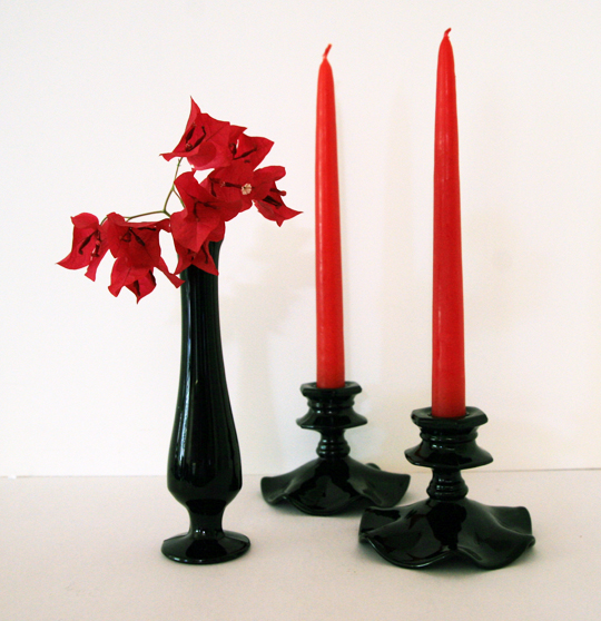 Black Ebony Art Glass Vintage Candlesticks - Image 3