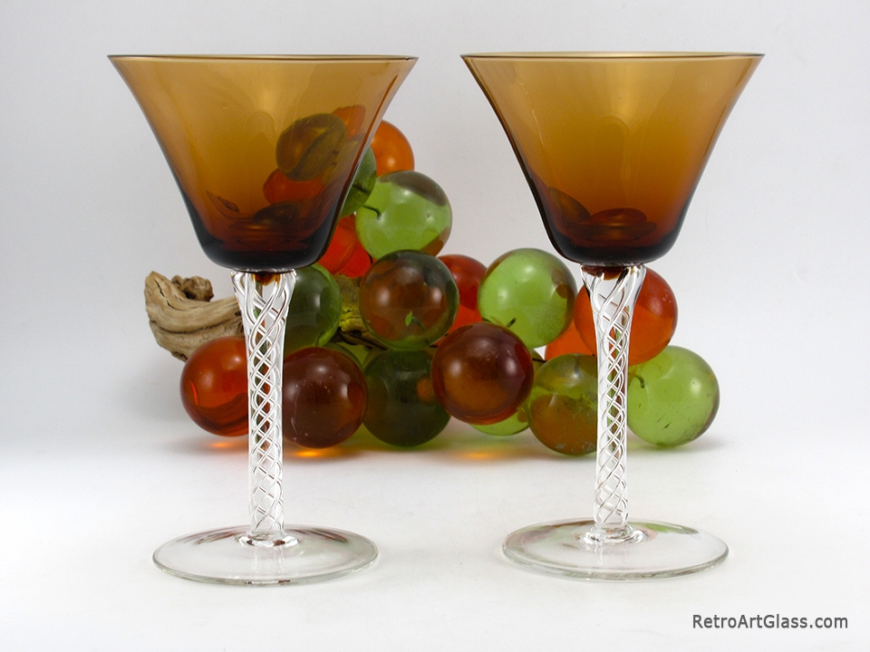 Blenko Art Glass Air Twist Stemware Set Hand-Blown Vintage